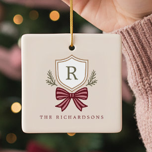 Custom Monogram Wappen Bow Christmas Keramikornament
