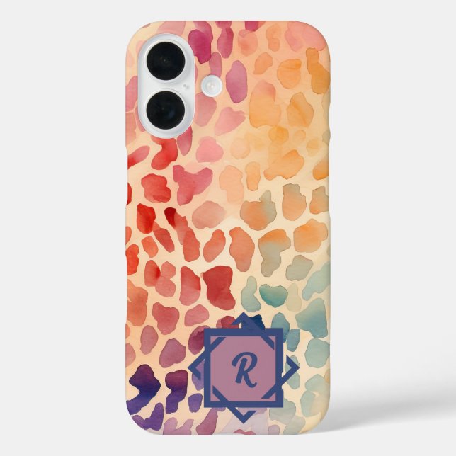 Custom Monogram Watercolor Colorful Artistic iPhone 16 Hülle (Rückseite)