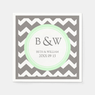 Custom Monogram Wedding Napkin Mint Grau Zickzack Serviette