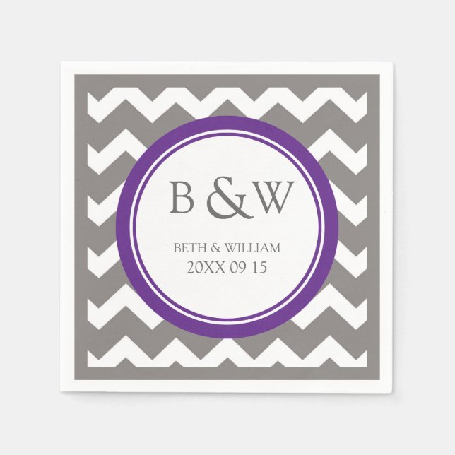 Custom Monogram Wedding Napkin Pum Gray Zickzack Serviette (Vorderseite)