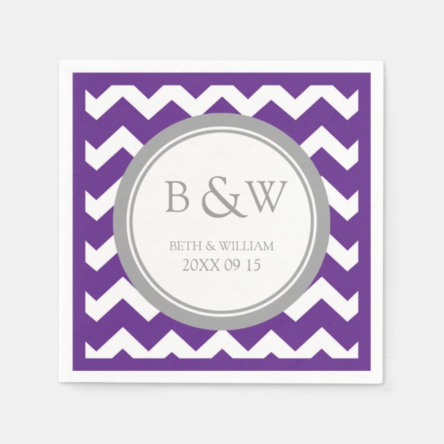 Custom Monogram Wedding Napkin Pum Gray Zickzack Serviette (Vorderseite)