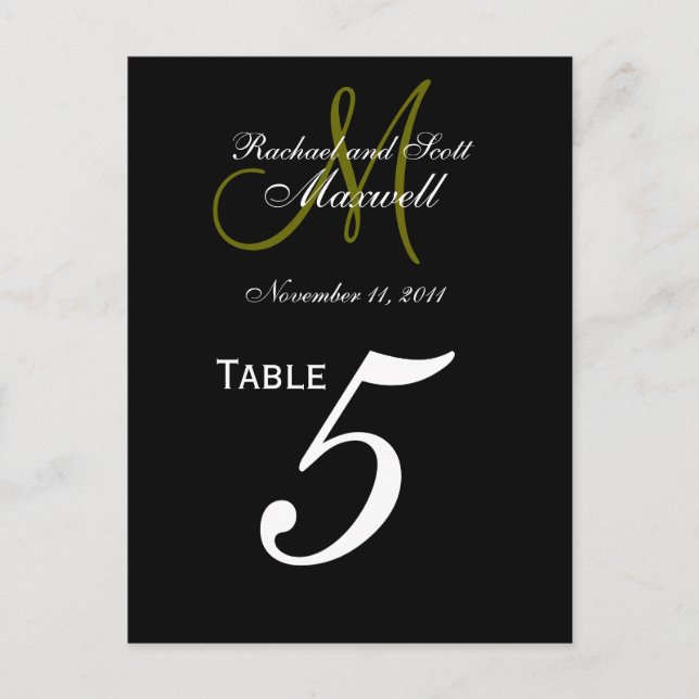 Custom Monogram Wedding Tischnummer Cards (Vorderseite)