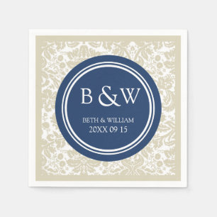 Custom Monogram Wedkin Beige Blue Damask Serviette