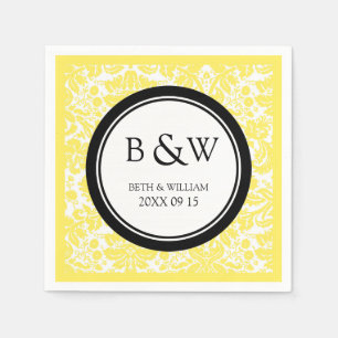 Custom Monogram Wedkin Black Yellow Damask Serviette