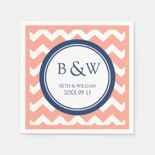Custom Monogram Wedkin Coral Blue Zickzack Serviette