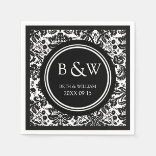 Custom Monogram Wedkin Schwarz-weiß Damask Serviette