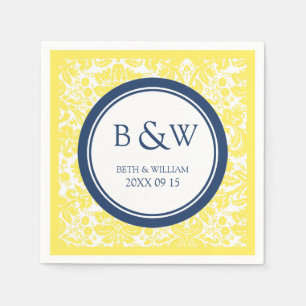 Custom Monogram Wedkin Yellow Damask Serviette