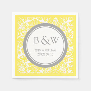 Custom Monogram Wedkin Yellow Damask Serviette