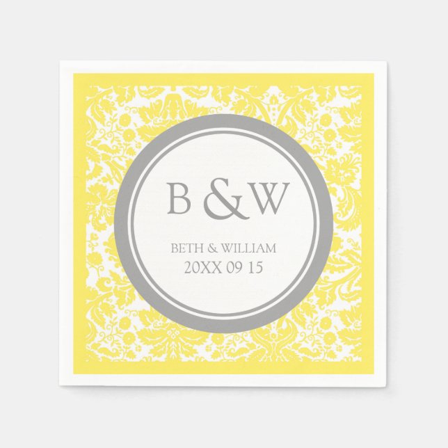 Custom Monogram Wedkin Yellow Damask Serviette (Vorderseite)