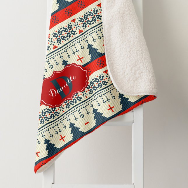 Custom Monogram Weihnachts-Feiertage Sherpadecke (Custom Monogram Christmas Festive Pattern Holiday Sherpa Blanket)