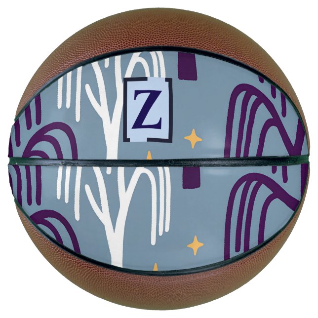 Custom Monogram Willow Tree Muster Blue Basketbal Basketball (Vorderseite)