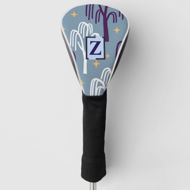 Custom Monogram Willow Tree Muster Blue Golf Headcover (Vorderseite)