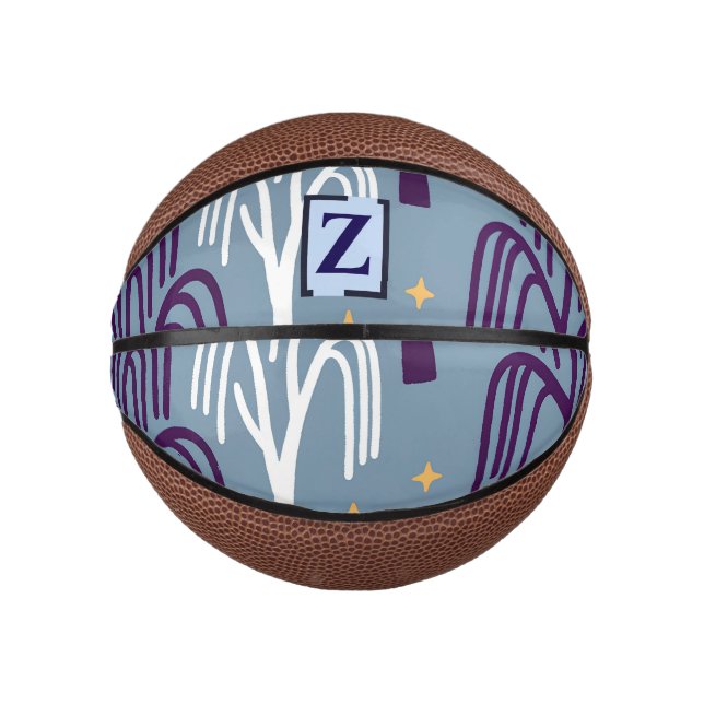 Custom Monogram Willow Tree Muster Blue Mini Basketball (Vorderseite)
