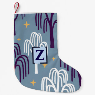 Custom Monogram Willow Tree Muster Blue Small Kleiner Weihnachtsstrumpf