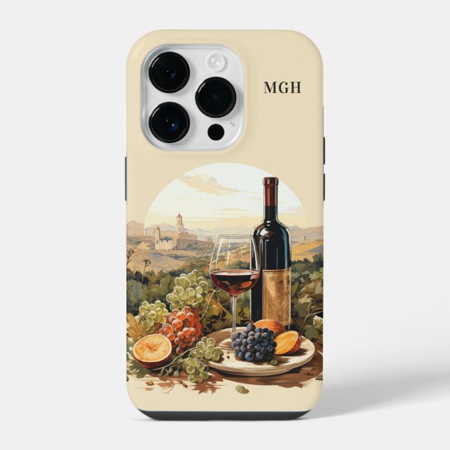 Custom Monogram Wine Lover iPhone 14 Pro Hülle (Rückseite)