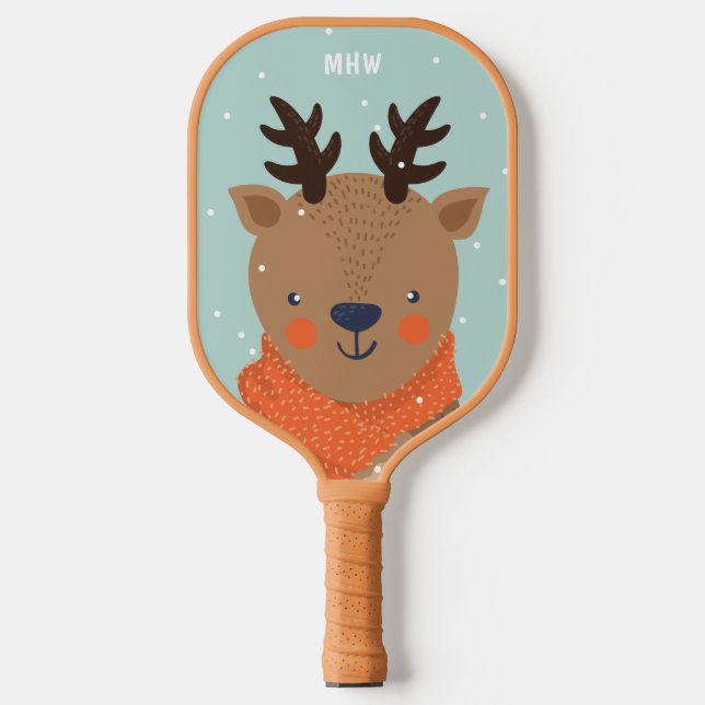 Custom monogram Winter Deer Pickleball Schläger (Vorderseite)