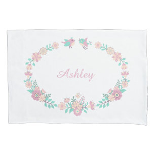Custom Monogram Wreath Floral Girl Pillowcase, Rev Kissenbezug