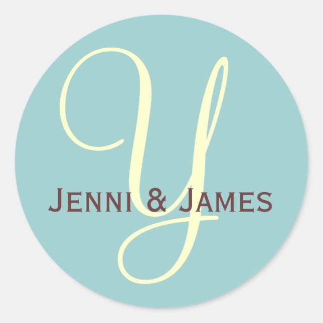 Custom Monogram Y Cream & Blue Wedding Sticker (Vorderseite)