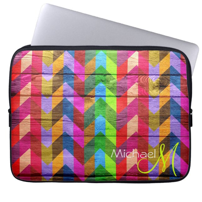 Custom Monogram Zickzack Holzschnitzel #6 Laptopschutzhülle (Vorderseite)