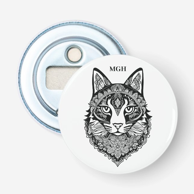 Custom Monogram Zierkatze Flaschenöffner (Vorderseite)