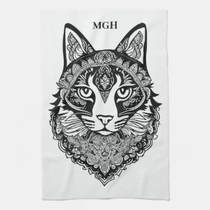 Custom Monogram Zierkatze Geschirrtuch