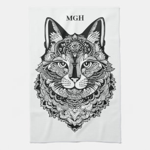 Custom Monogram Zierkatze Geschirrtuch