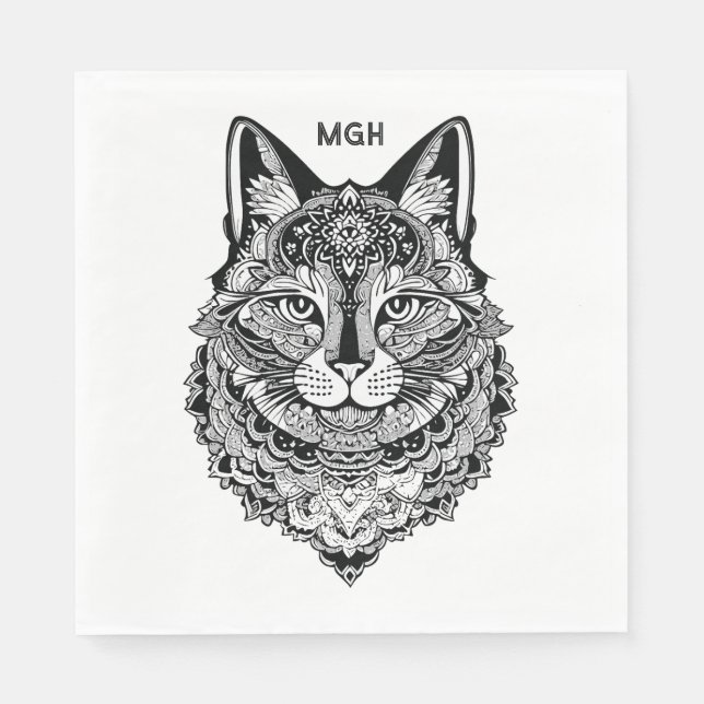 Custom Monogram Zierkatze Serviette (Vorderseite)