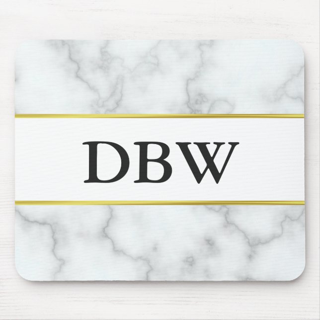 Custom Monogrammed Falsch White Marble Mousepad (Vorne)