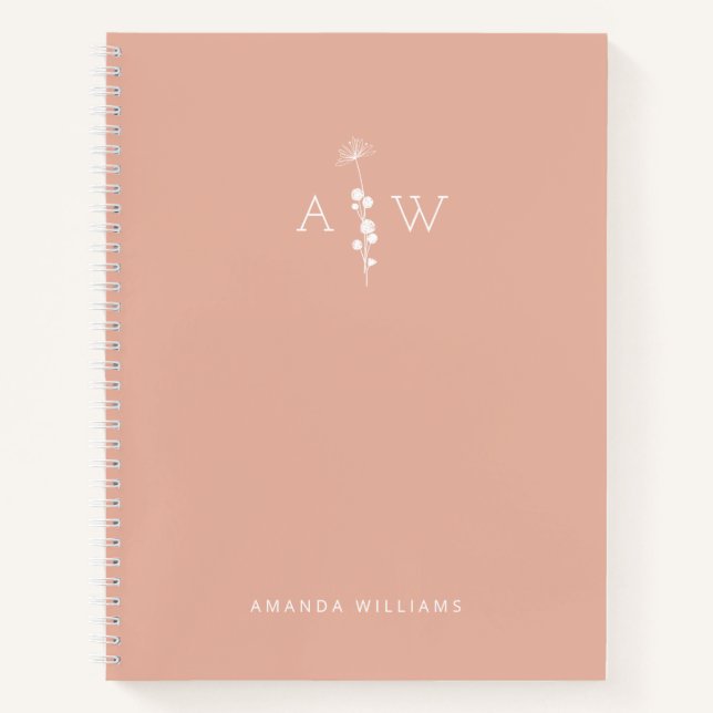 Custom Monogrammed Peach Spiral Notebook Notizbuch (Vorderseite)