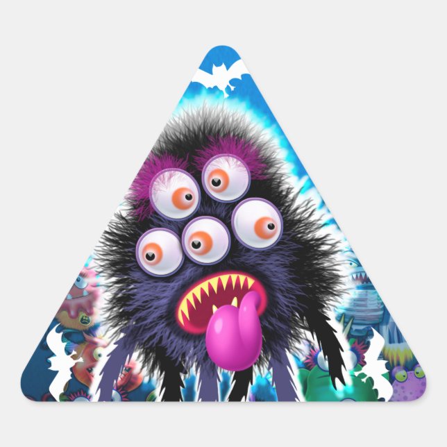 Custom Monster Halloween Sticker. Dreieckiger Aufkleber (Vorderseite)