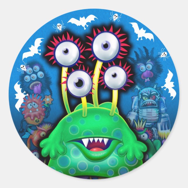 Custom Monster Halloween Sticker. Runder Aufkleber (Vorderseite)