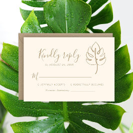 Custom Monstera Monogram Wedding Logo RSVP Karte