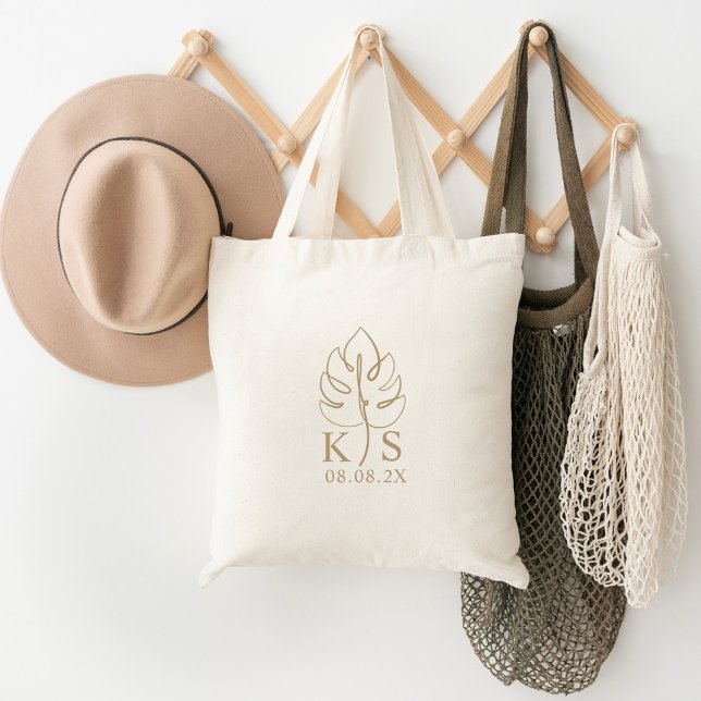 Custom Monstera Monogram Wedding Logo Tragetasche (Von Creator hochgeladen)