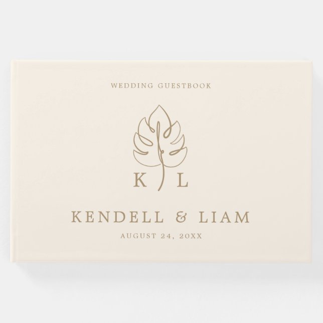 Custom Monstera Monogram Wedellogo Gästebuch (Vorderseite)