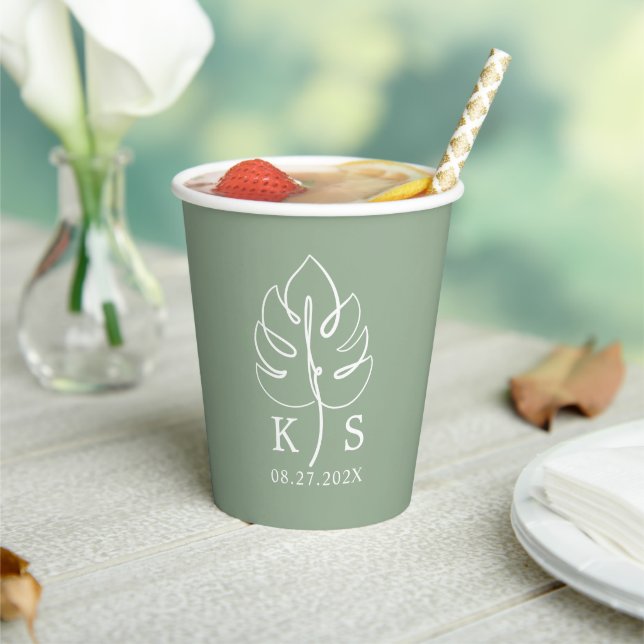 Custom Monstera Monogram Wedellogo Pappbecher (In Situ)
