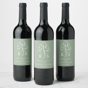 Custom Monstera Monogram Wedellogo Weinetikett