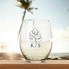 Custom Monstera Monogram Wedellogo Weinglas Ohne Stiel
