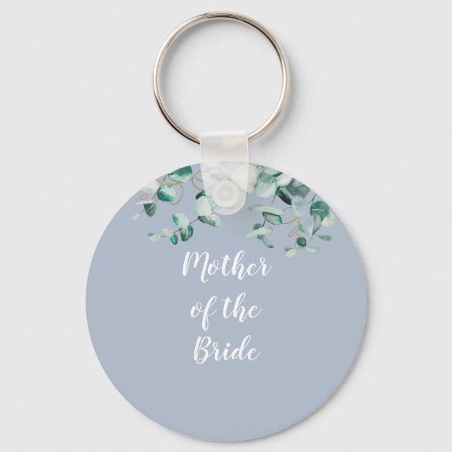 Custom Mother of Bride Groom Dusty Blue Eucalytpus Schlüsselanhänger (Vorderseite)