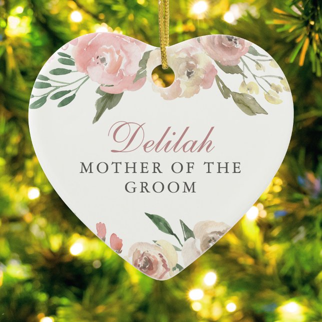 Custom Mother the Groom Pink Floral Weihnachten Keramik Ornament (Von Creator hochgeladen)