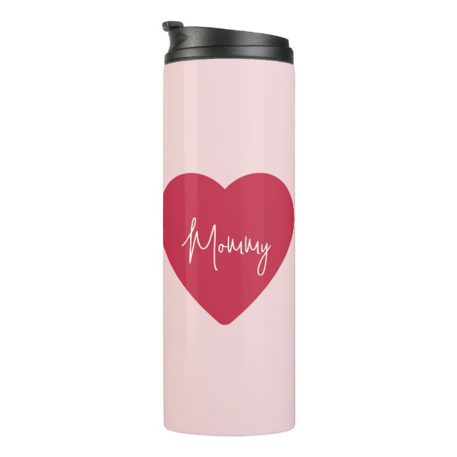 Custom Mother's Day Gift - Soft Pink & Red Heart Thermosbecher (Nach rechts gedreht)