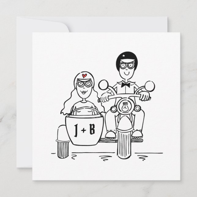 Custom Motorrad und Sidecar Hochzeitseinladung Einladung (Vorderseite)