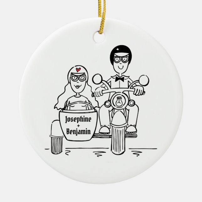 Custom Motorrad und Sidecar Hochzeitsgeschenk Kera Keramik Ornament (Vorne)