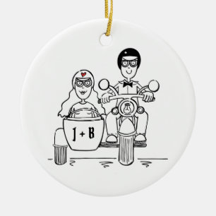Custom Motorrad und Sidecar Hochzeitsgeschenk Kera Keramik Ornament