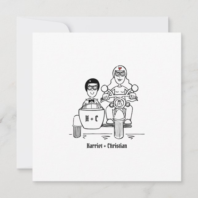 Custom Motorrad und Sidecar Wedding Einladung (Vorderseite)