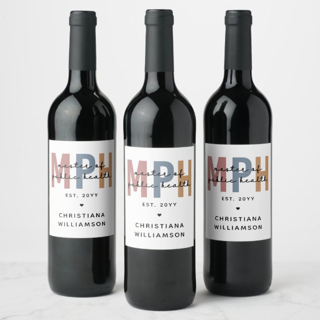 Custom MPH Master of Public Health Abschluss Weinetikett (Flaschen)