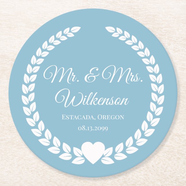 Custom Mr. & Mrs. Bride und Groom neu verheiratet Runder Pappuntersetzer (Vorderseite)