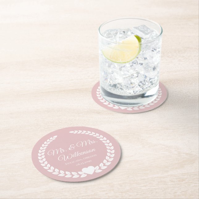 Custom Mr. & Mrs. Bride und Groom neu verheiratet Runder Pappuntersetzer (Vor Ort)