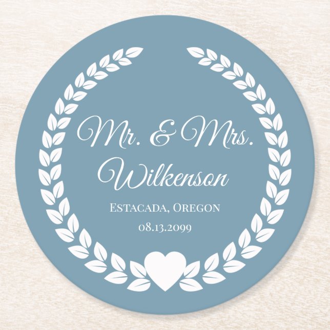 Custom Mr. & Mrs. Bride und Groom neu verheiratet Runder Pappuntersetzer (Vorderseite)