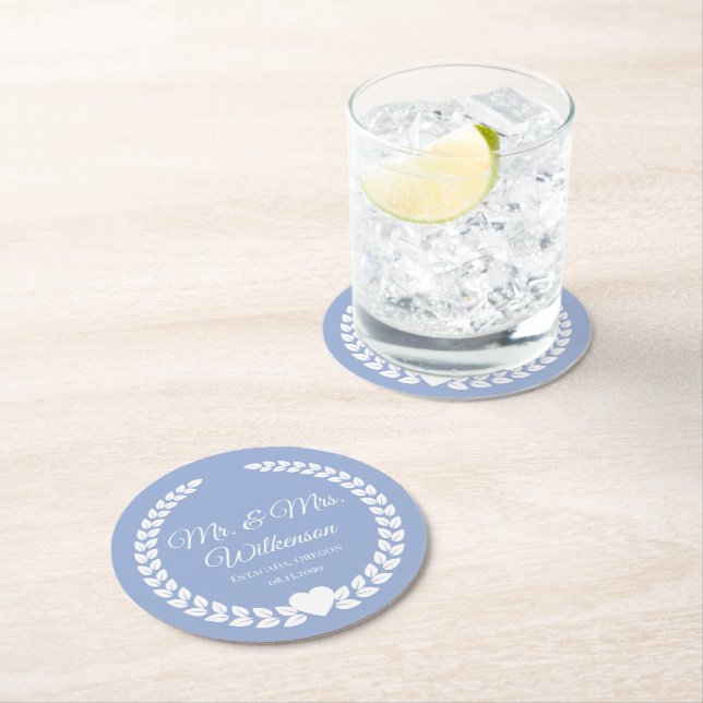 Custom Mr. & Mrs. Bride und Groom neu verheiratet Runder Pappuntersetzer (Vor Ort)