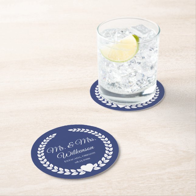 Custom Mr. & Mrs. Bride und Groom neu verheiratet Runder Pappuntersetzer (Vor Ort)